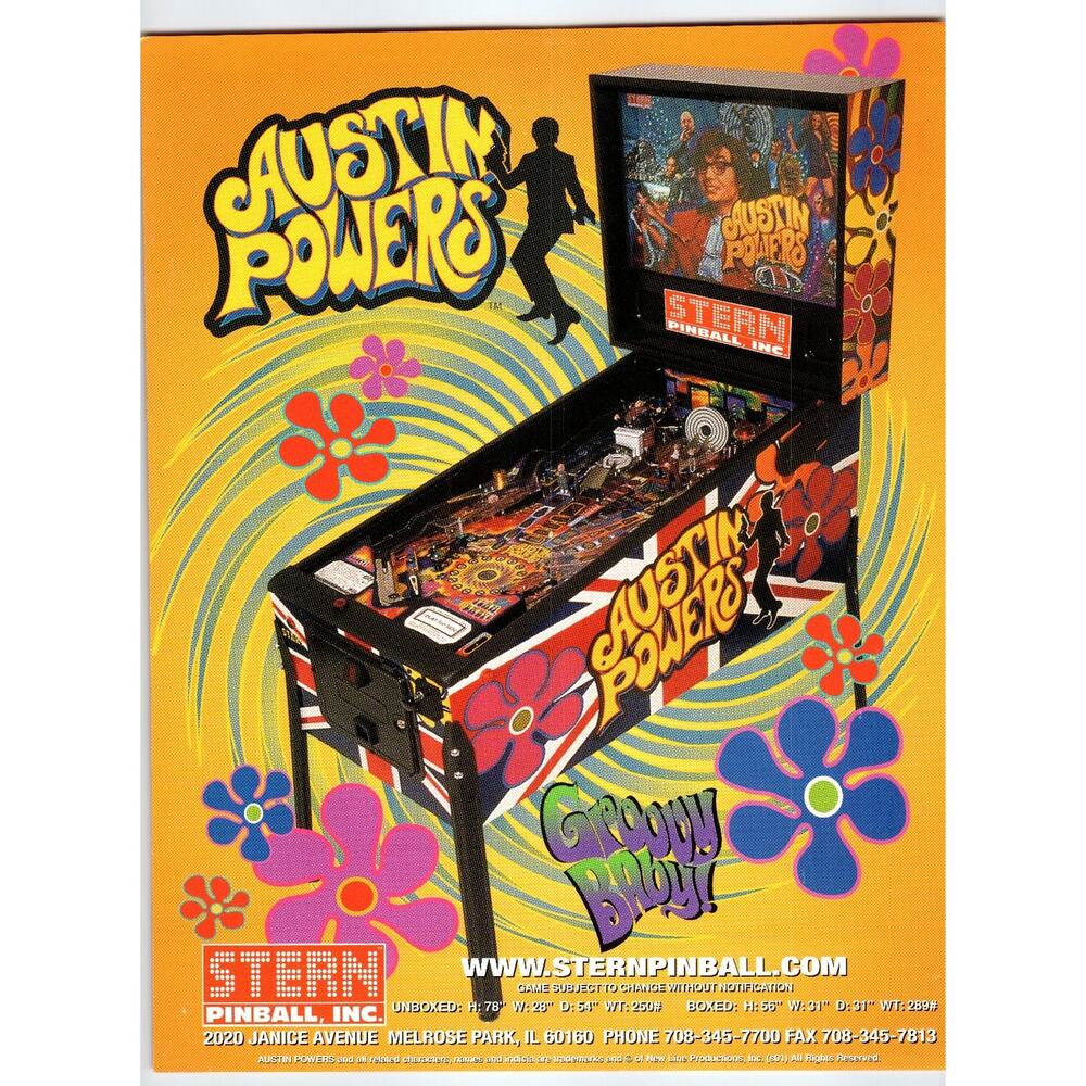 Austin Powers 2020 Stern Pinball Flyer Vintage Style Collectible